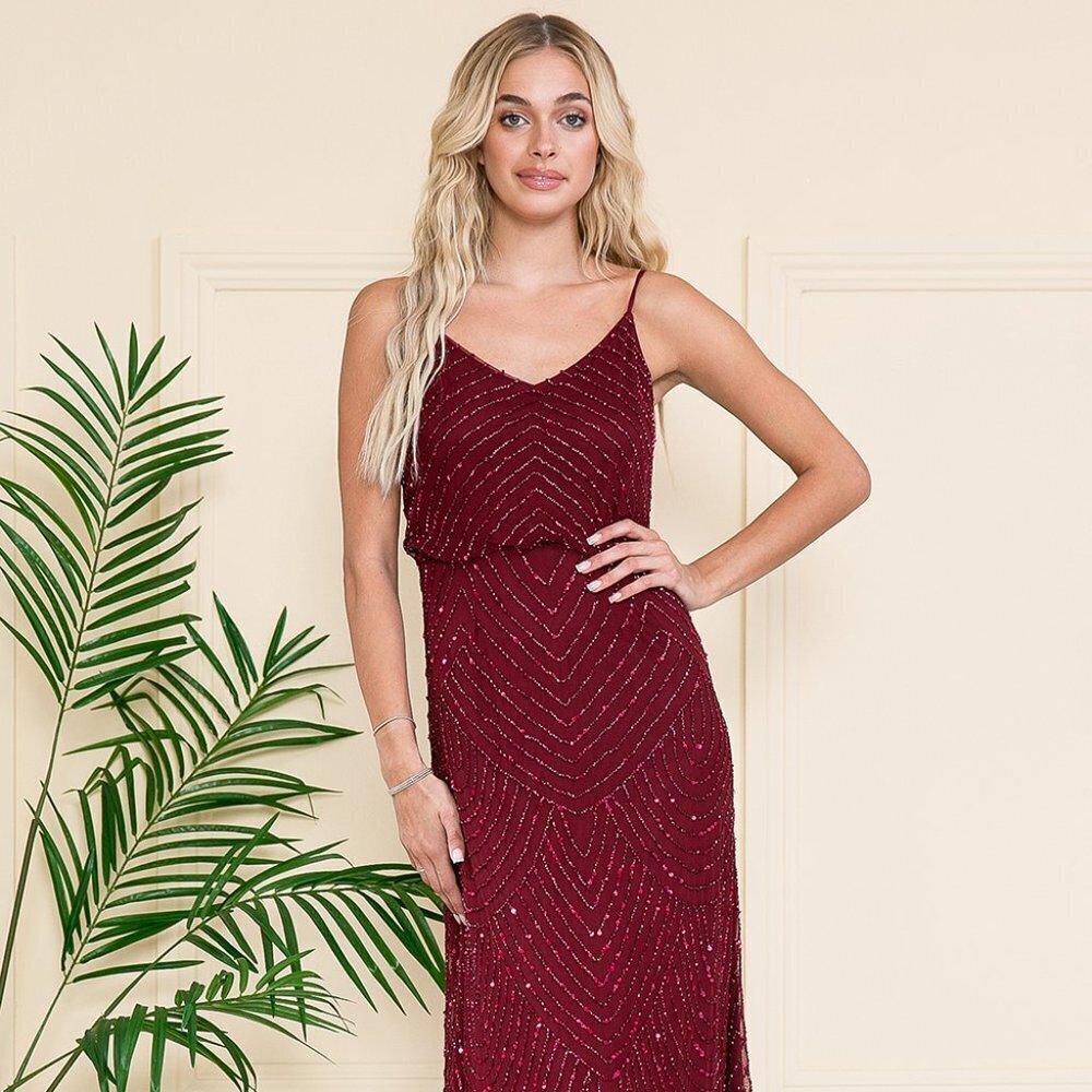 NEW LONG OFF THE SHOULDER SLEEVELESS EMBROIDERED DRESS WITH ZIPPER BACK AC IN001